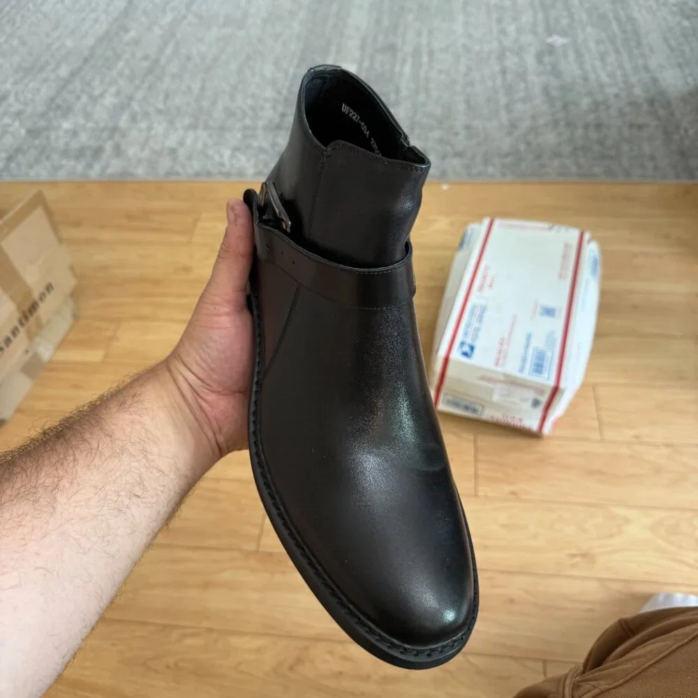 Santimon Men's US 7 - 10 Black Leather Chelsea Monk Strap Ankle Boots Zipper Buc